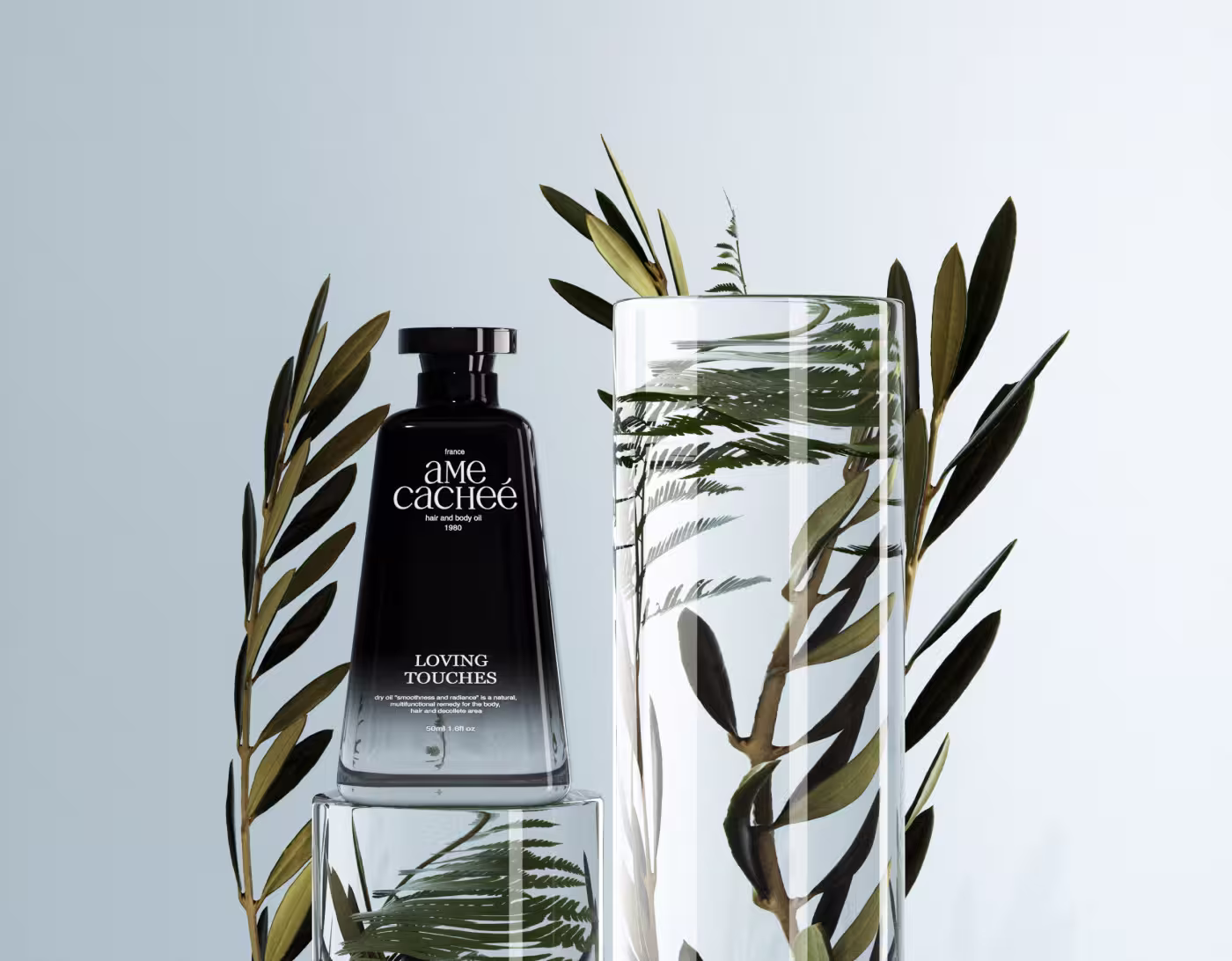 ÂME CACHÉE Botanical Elixir Black Gradient Glass with Liquid Refraction
